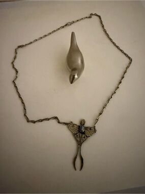 Moth brass and agate necklace